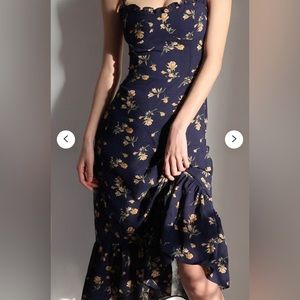 Navy and Orange Floral Maxi Strap Dress